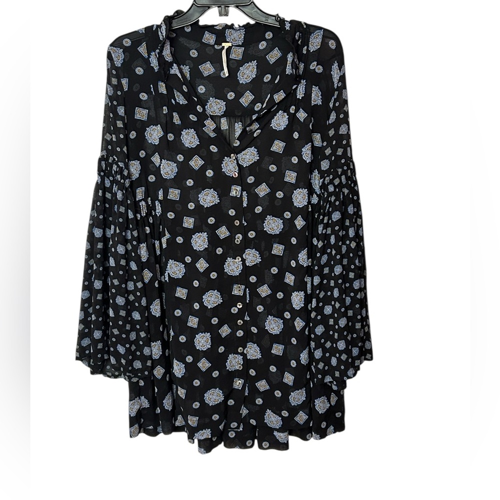 FREE PEOPLE Medallion Print Turn Turn Relaxed Fit Long Sleeve Mini Dress Size S - Picture 4 of 7